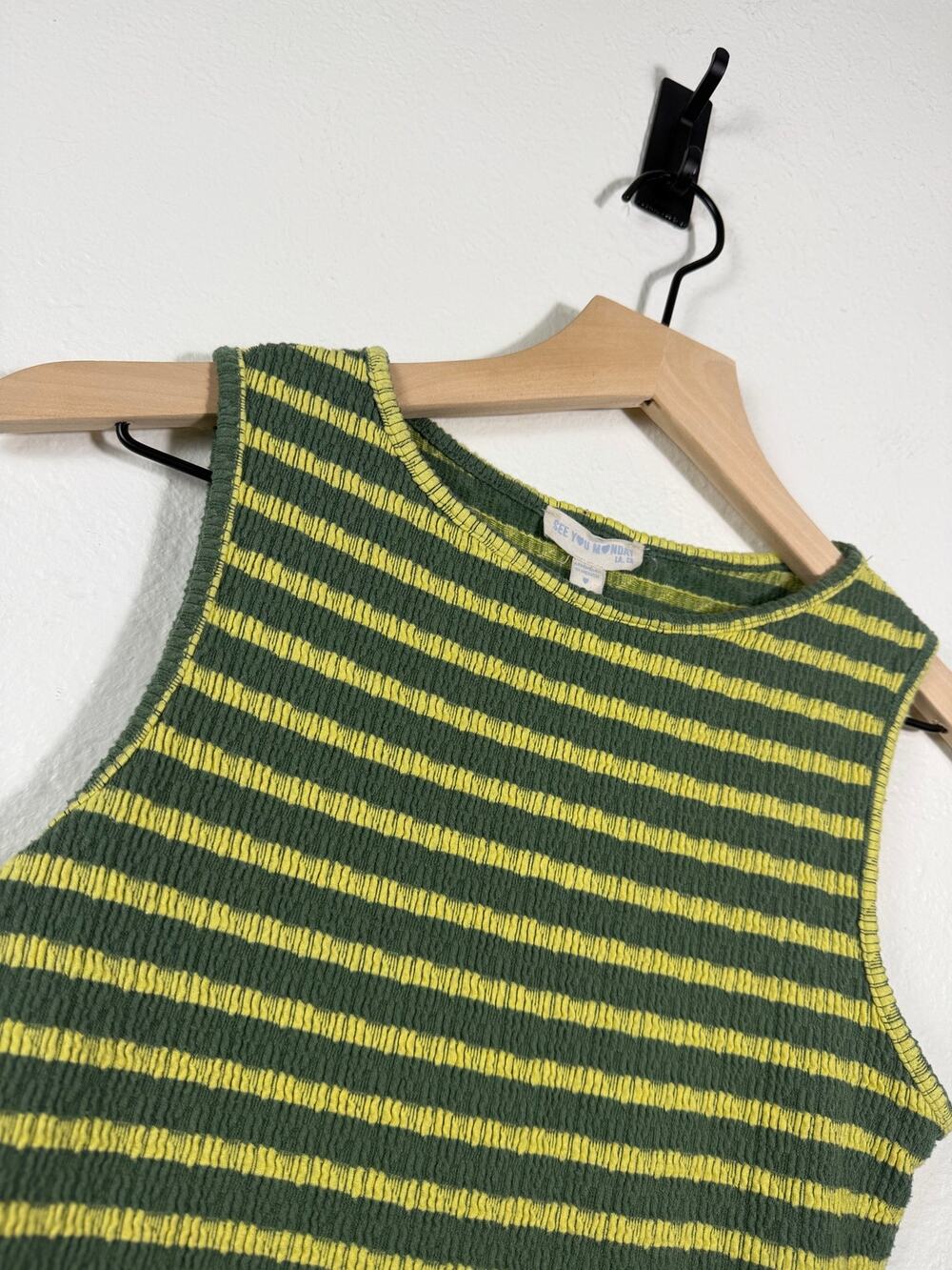 See You Monday Green Lime Stripe Textured Sleeveless Tank Top Large